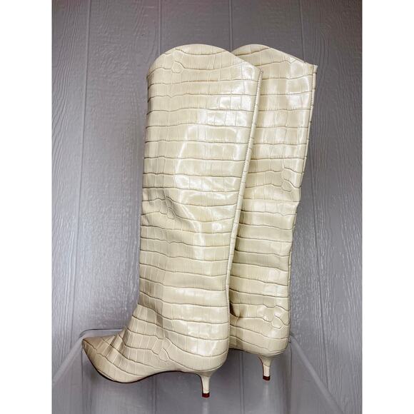 SCHUTZ Maryana Croc Embossed Leather Knee High Boots in Almond Buff US 8.5 NWOB - Picture 3 of 9
